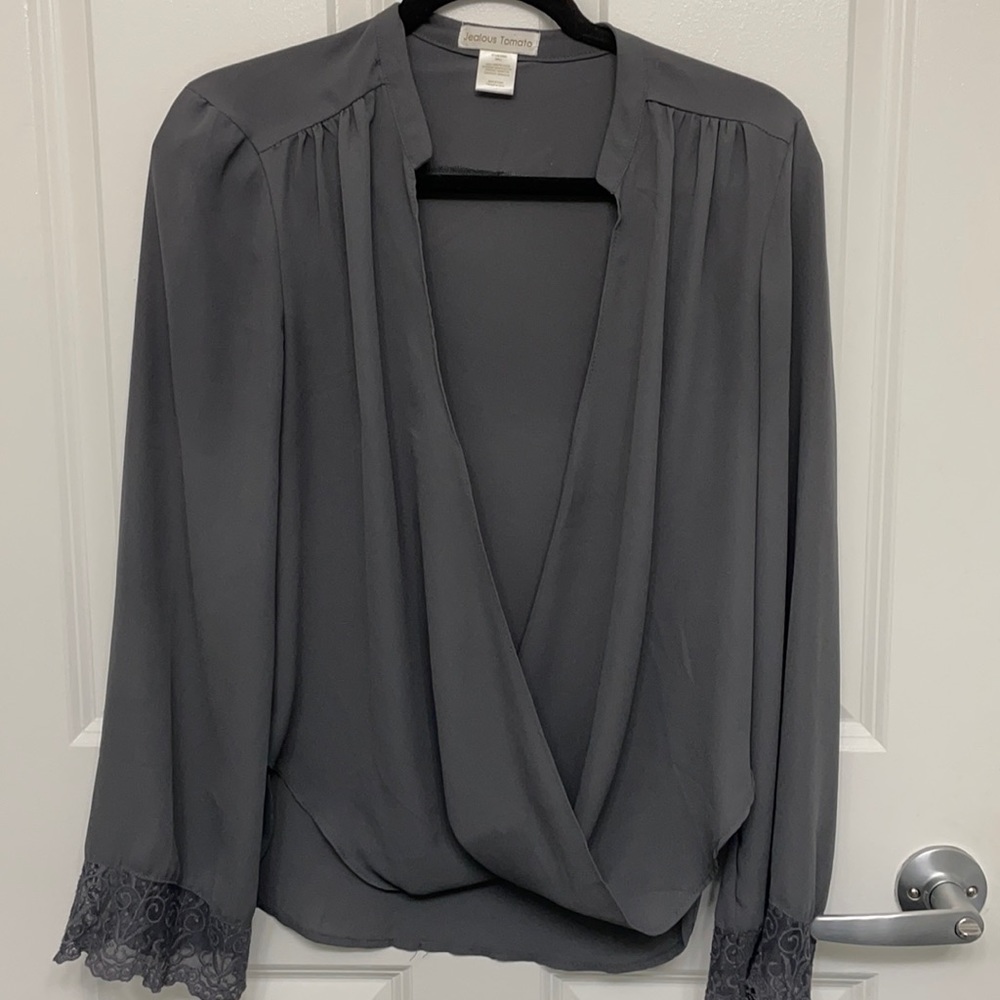 Gray “going out” shirt with cuff detail